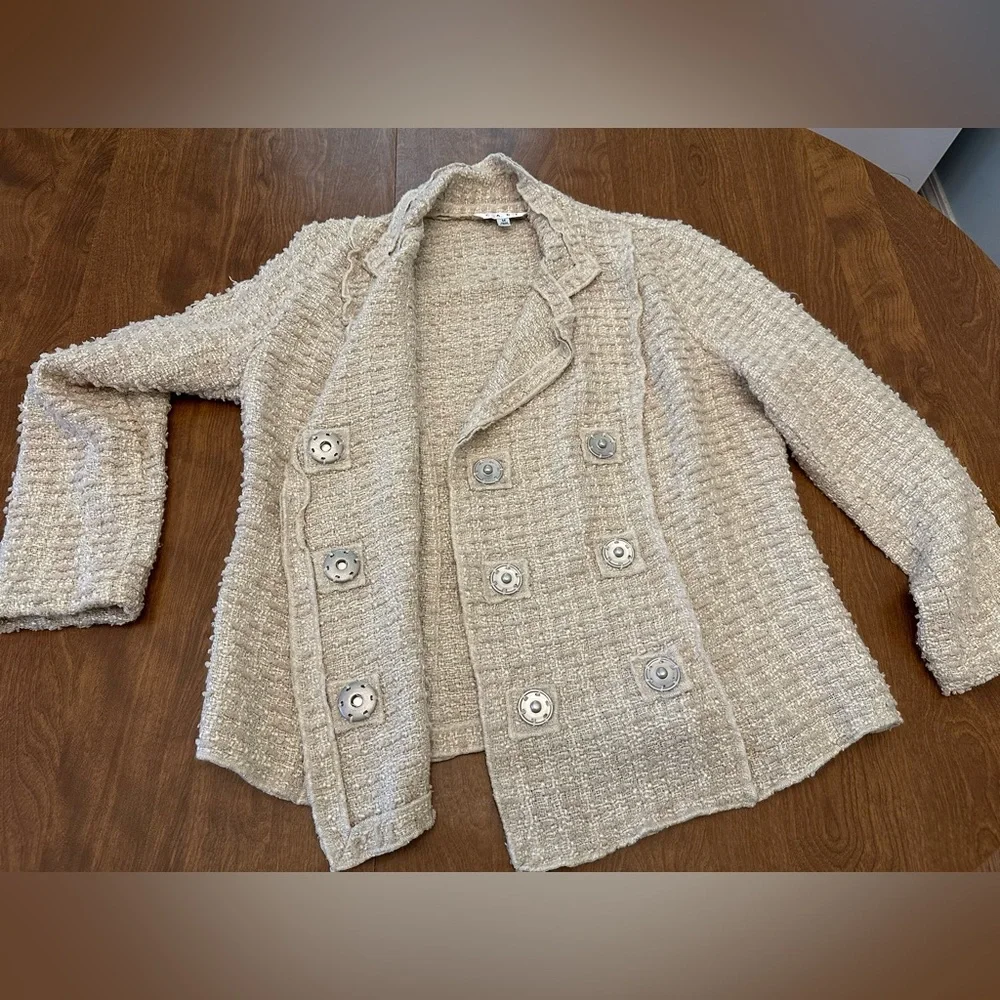 CAbi Jacket Women’s Medium Cream Textured Knit Blazer Snap Buttons - Picture 1 of 11